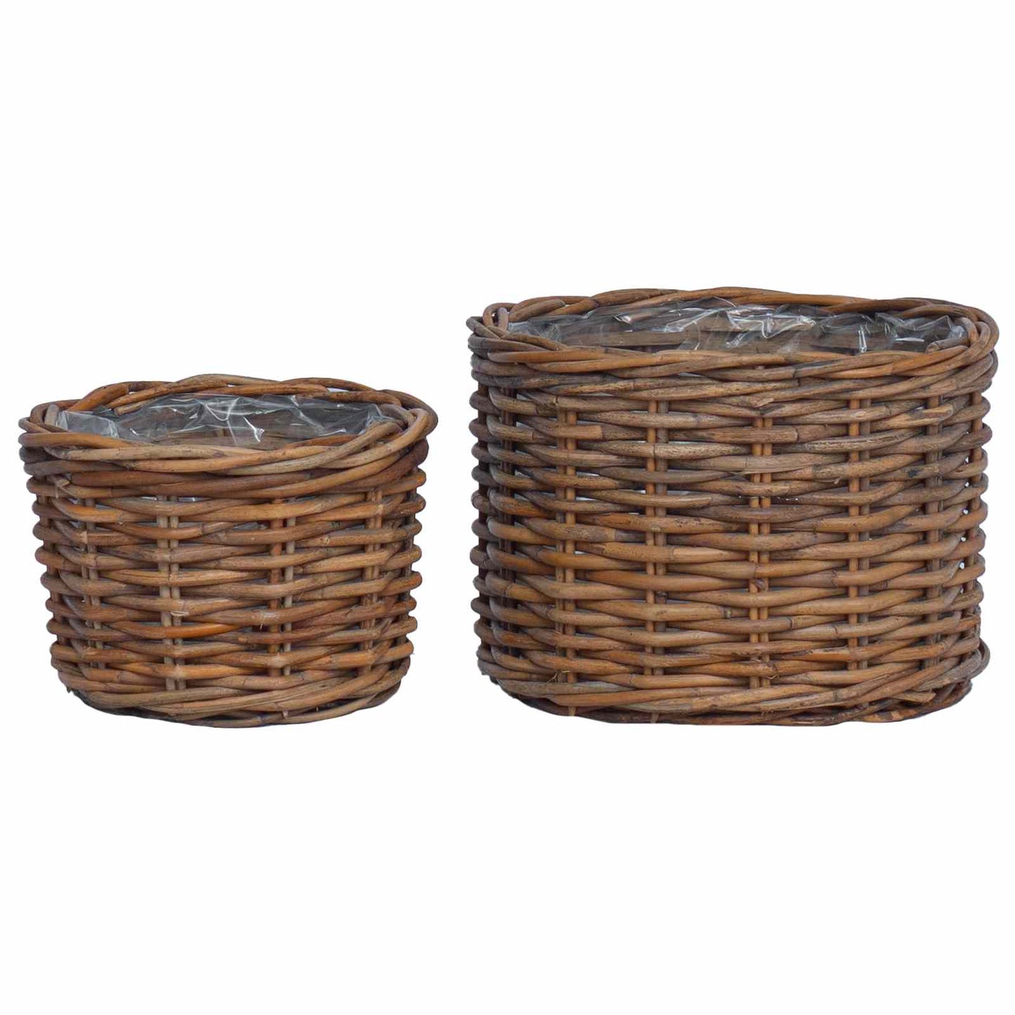 vidaXL Καλάθι Γλάστρας με αποθήκευση 2 pcs Καφέ Ρατάν Κούμπου