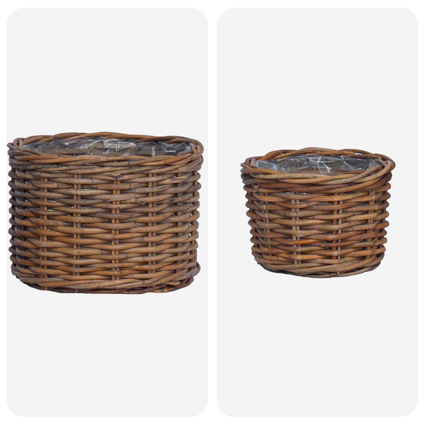 vidaXL Καλάθι Γλάστρας με αποθήκευση 2 pcs Καφέ Ρατάν Κούμπου