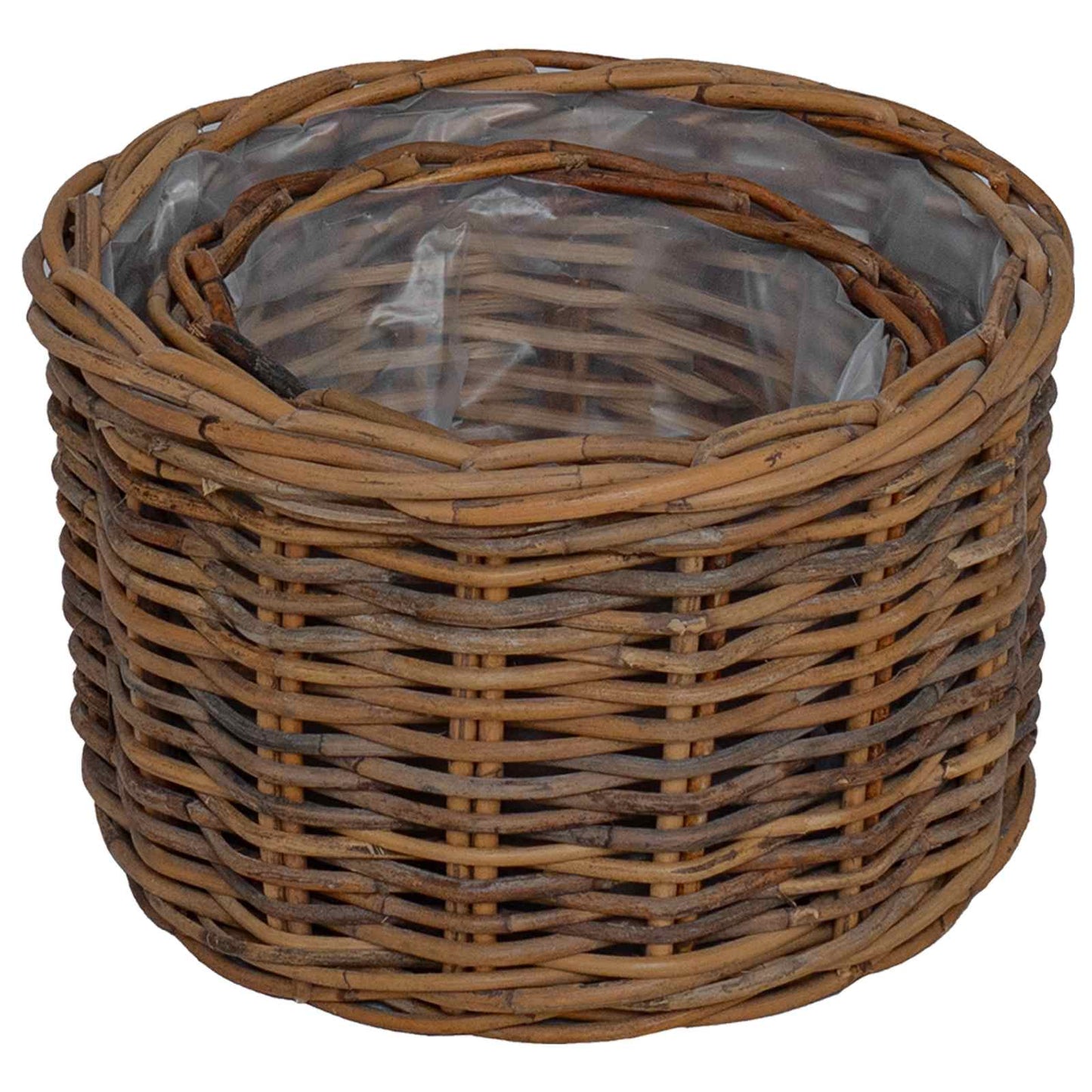 vidaXL Καλάθι Γλάστρας με αποθήκευση 2 pcs Καφέ Ρατάν Κούμπου
