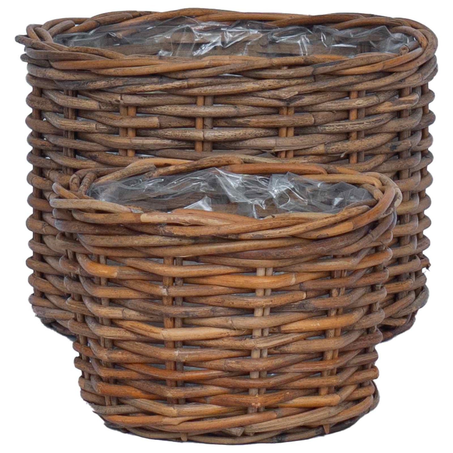 vidaXL Καλάθι Γλάστρας με αποθήκευση 2 pcs Καφέ Ρατάν Κούμπου