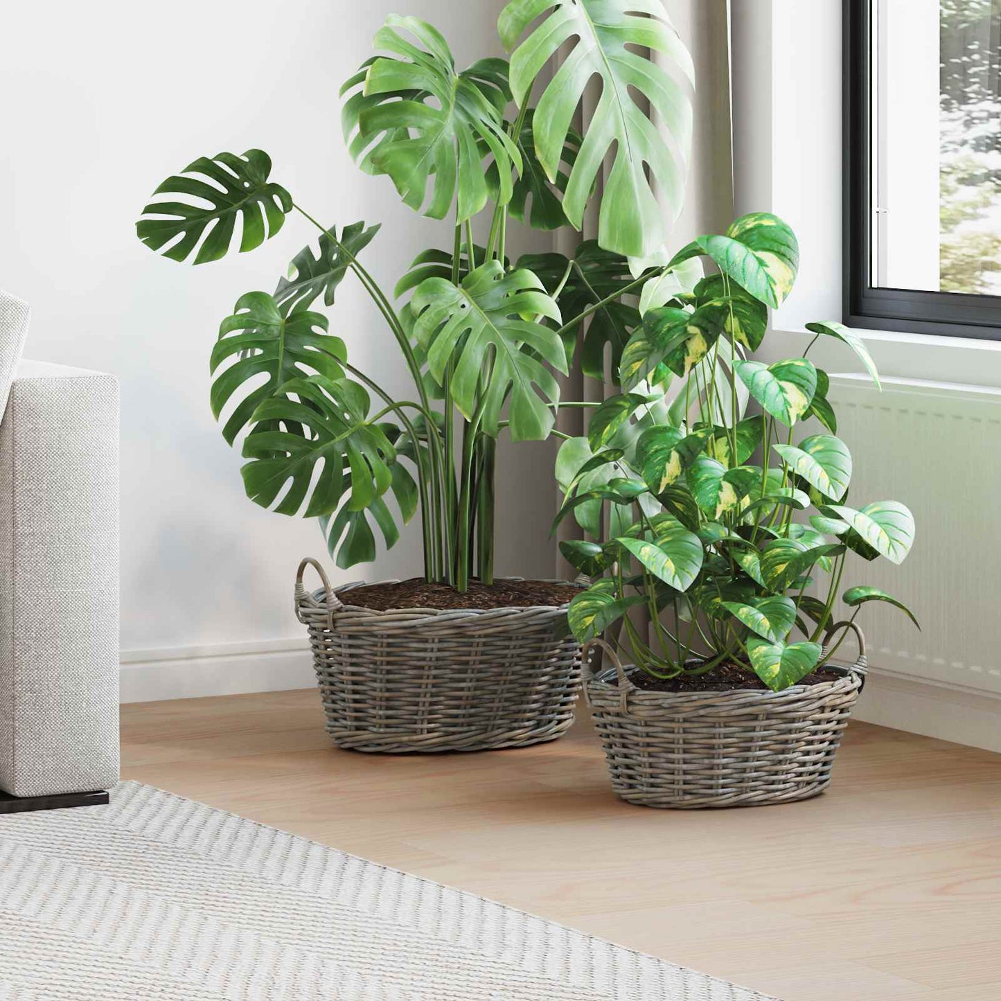 vidaXL Καλάθι φυτών με αποθήκευση 2 pcs Γκρι Ρατάν Lacak