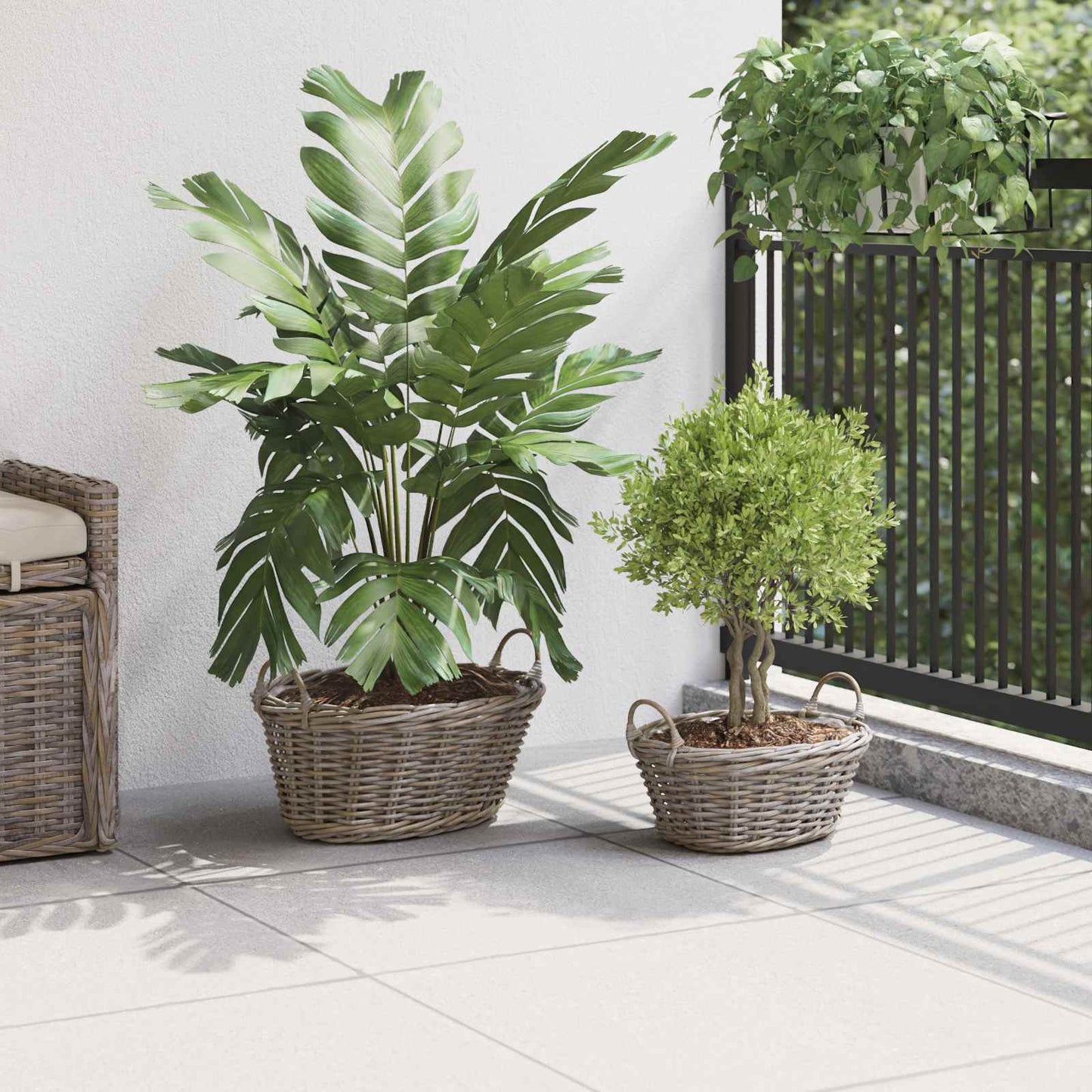 vidaXL Καλάθι φυτών με αποθήκευση 2 pcs Γκρι Ρατάν Lacak
