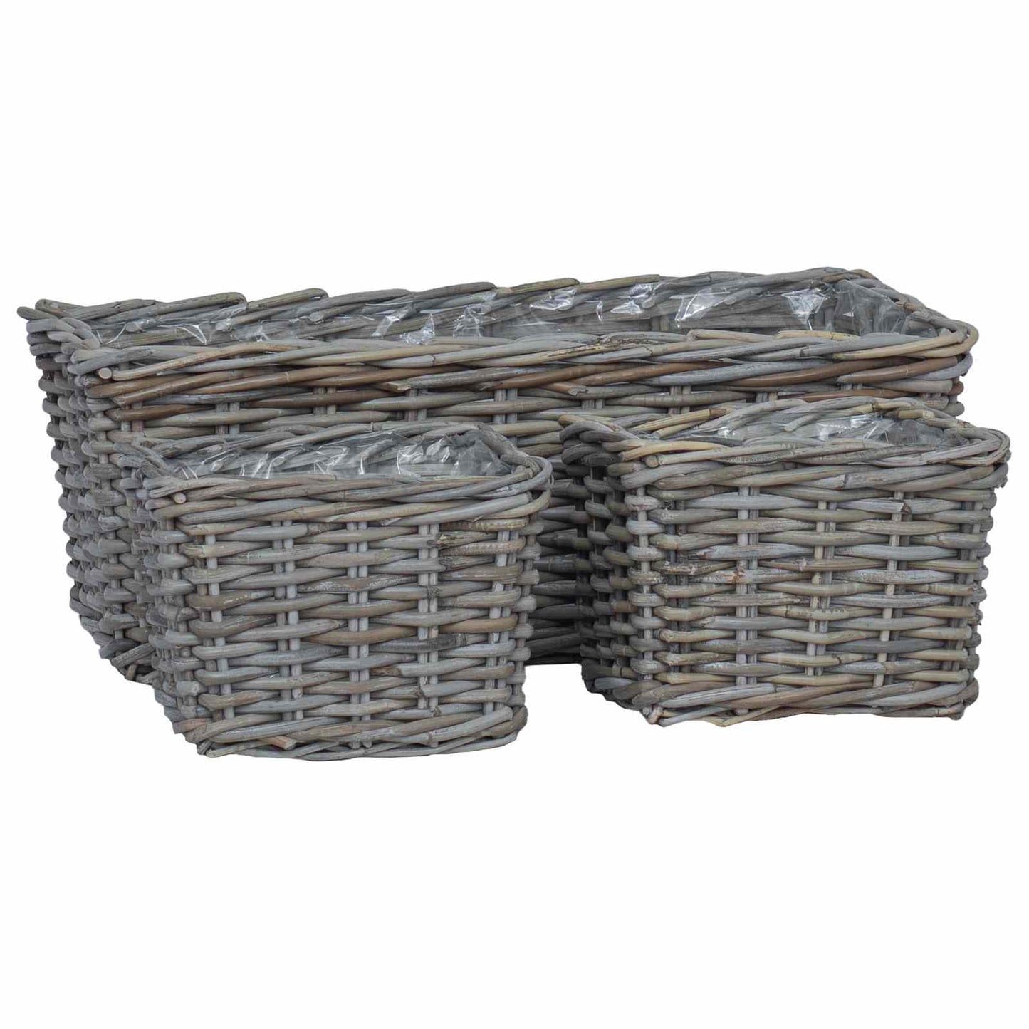 vidaXL Καλάθι Γλάστρας με αποθήκευση 3 pcs Γκρι Ρατάν Κούμπου