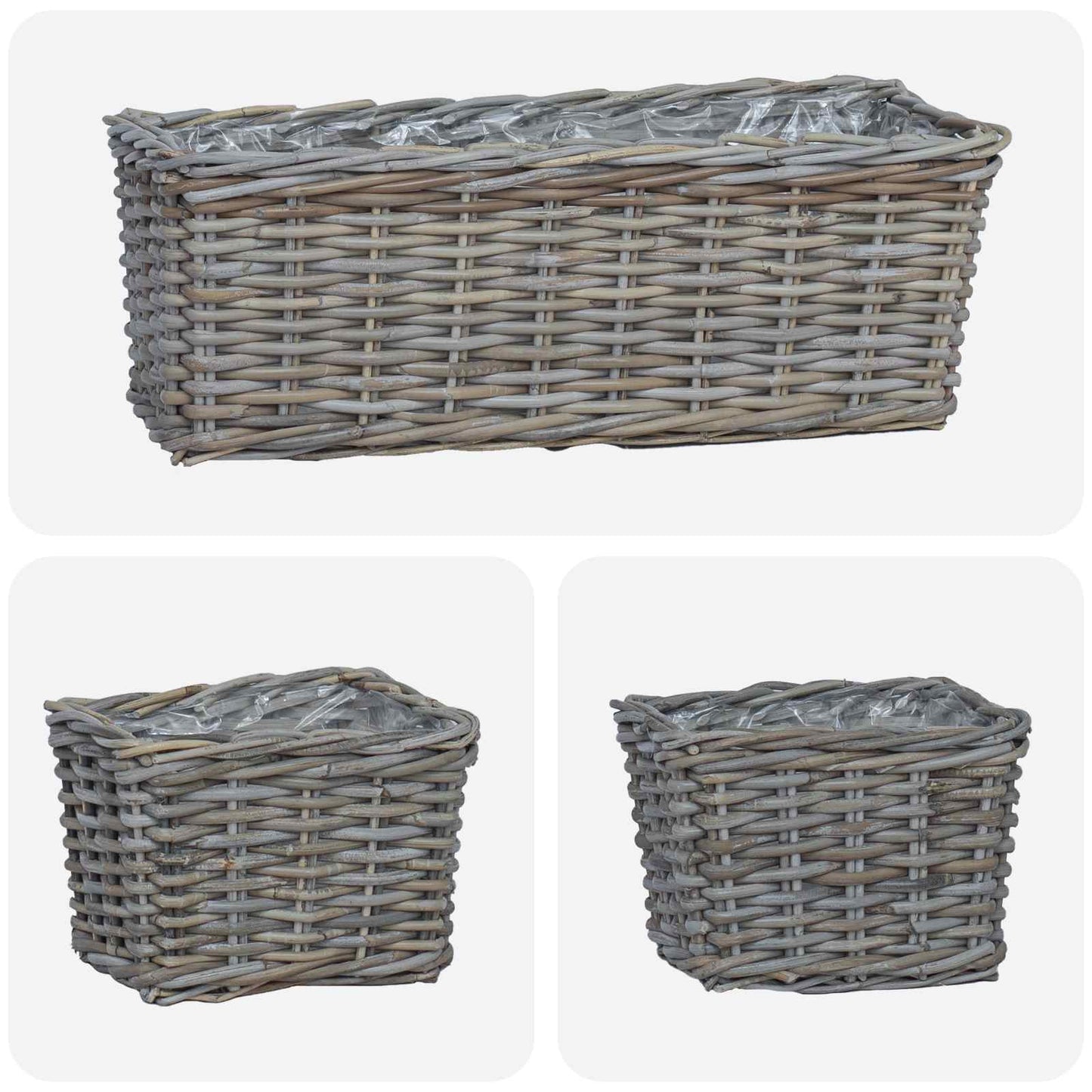 vidaXL Καλάθι Γλάστρας με αποθήκευση 3 pcs Γκρι Ρατάν Κούμπου