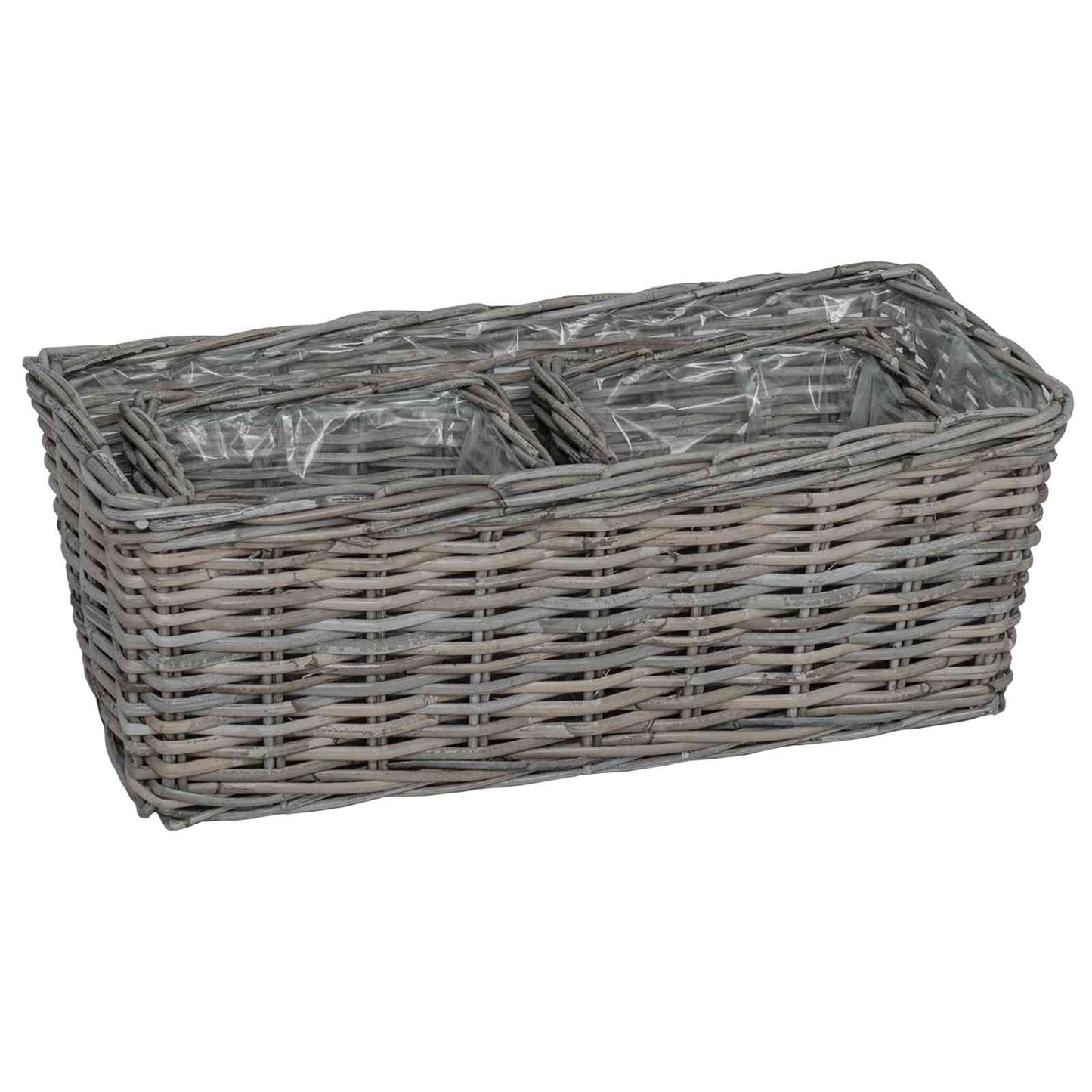 vidaXL Καλάθι Γλάστρας με αποθήκευση 3 pcs Γκρι Ρατάν Κούμπου