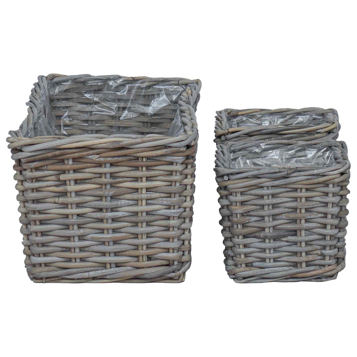 vidaXL Καλάθι Γλάστρας με αποθήκευση 3 pcs Γκρι Ρατάν Κούμπου