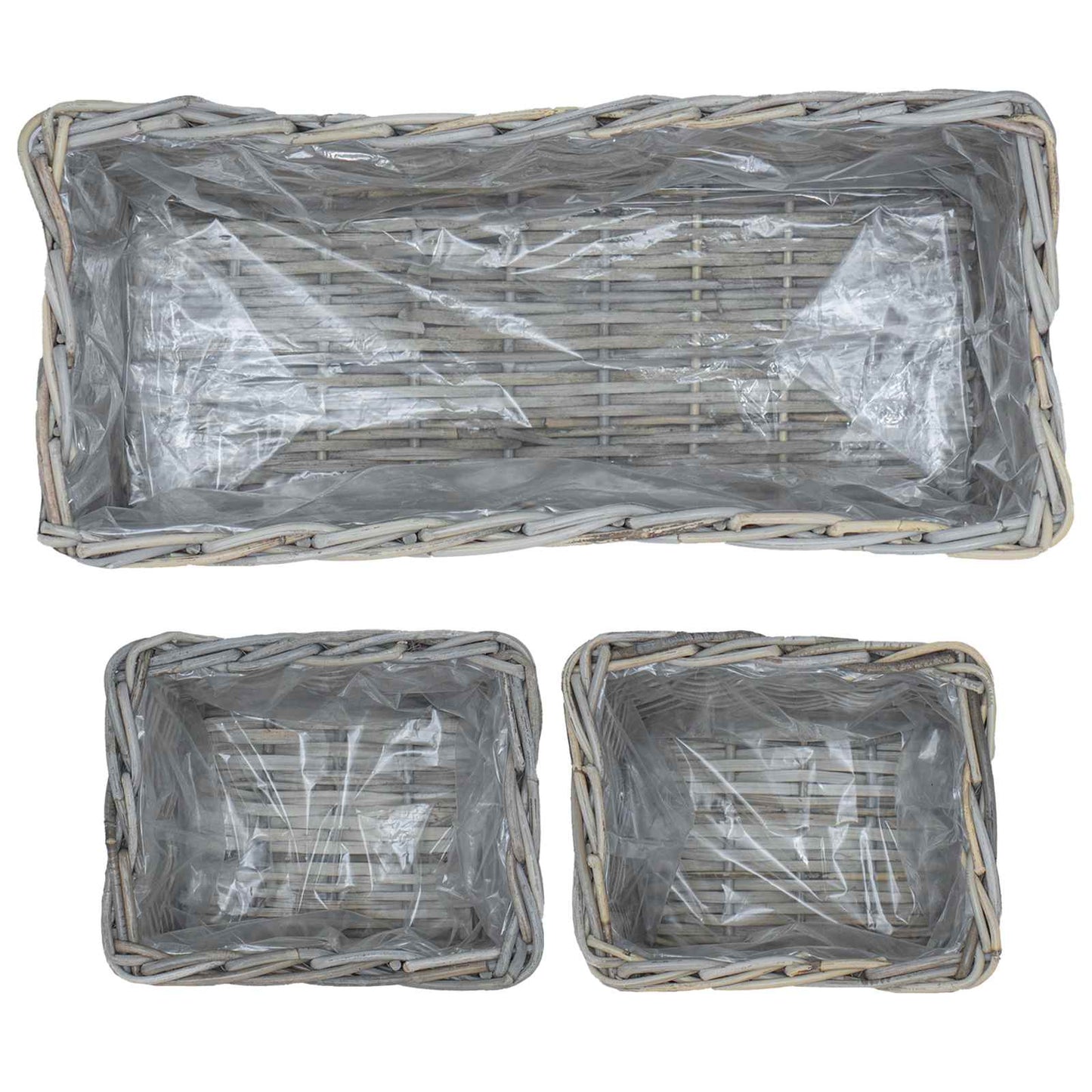 vidaXL Καλάθι Γλάστρας με αποθήκευση 3 pcs Γκρι Ρατάν Κούμπου