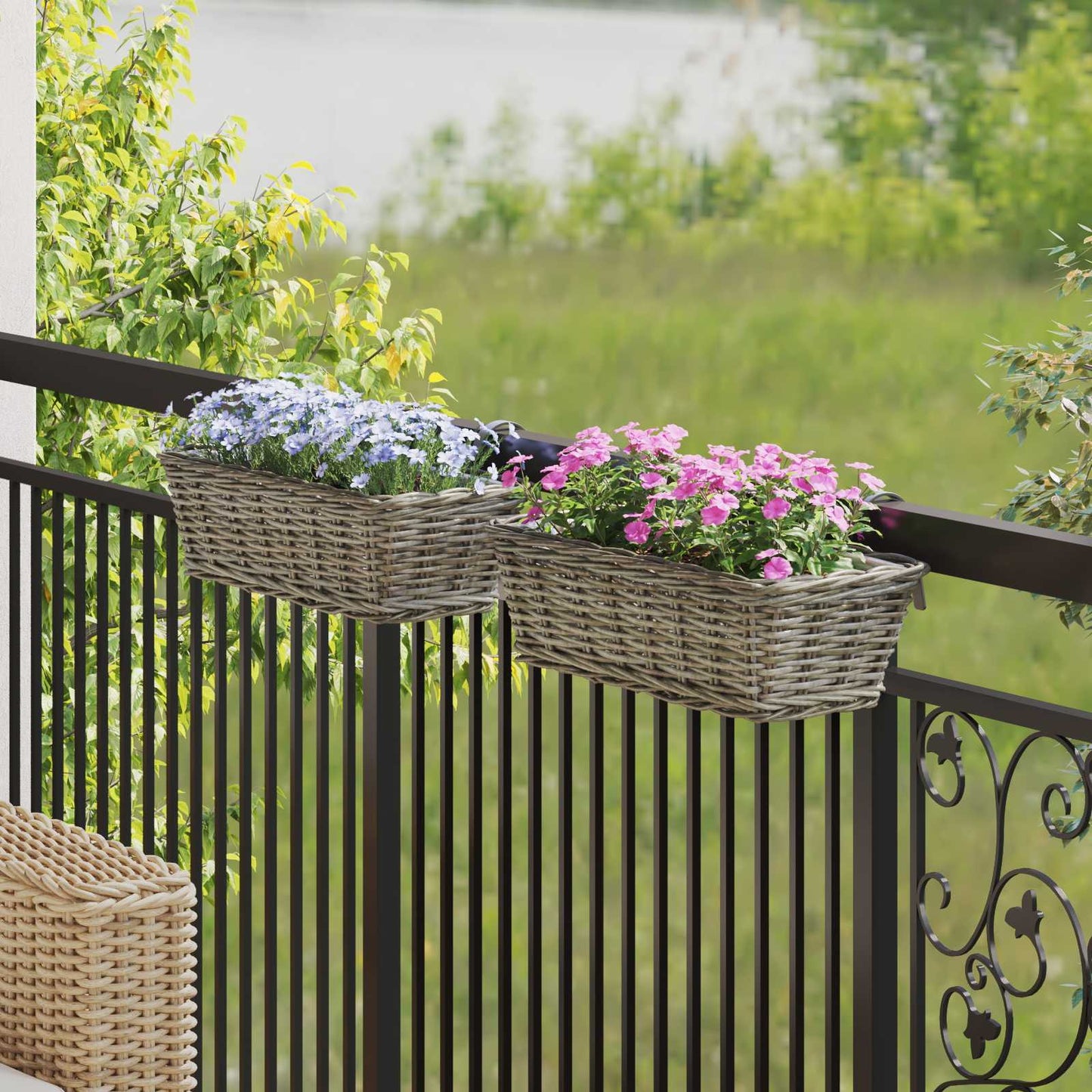 vidaXL Κρεμαστό Καλάθι Γλάστρας 2 pcs Γκρι 48 x 22 x 15 εκ.