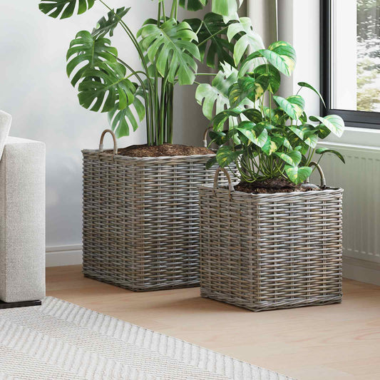 vidaXL Καλάθι Για Φυτά με αποθήκευση 2 pcs Γκρι Ράτταν Λατσάκ