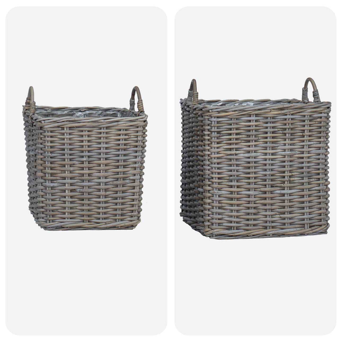 vidaXL Καλάθι Για Φυτά με αποθήκευση 2 pcs Γκρι Ράτταν Λατσάκ