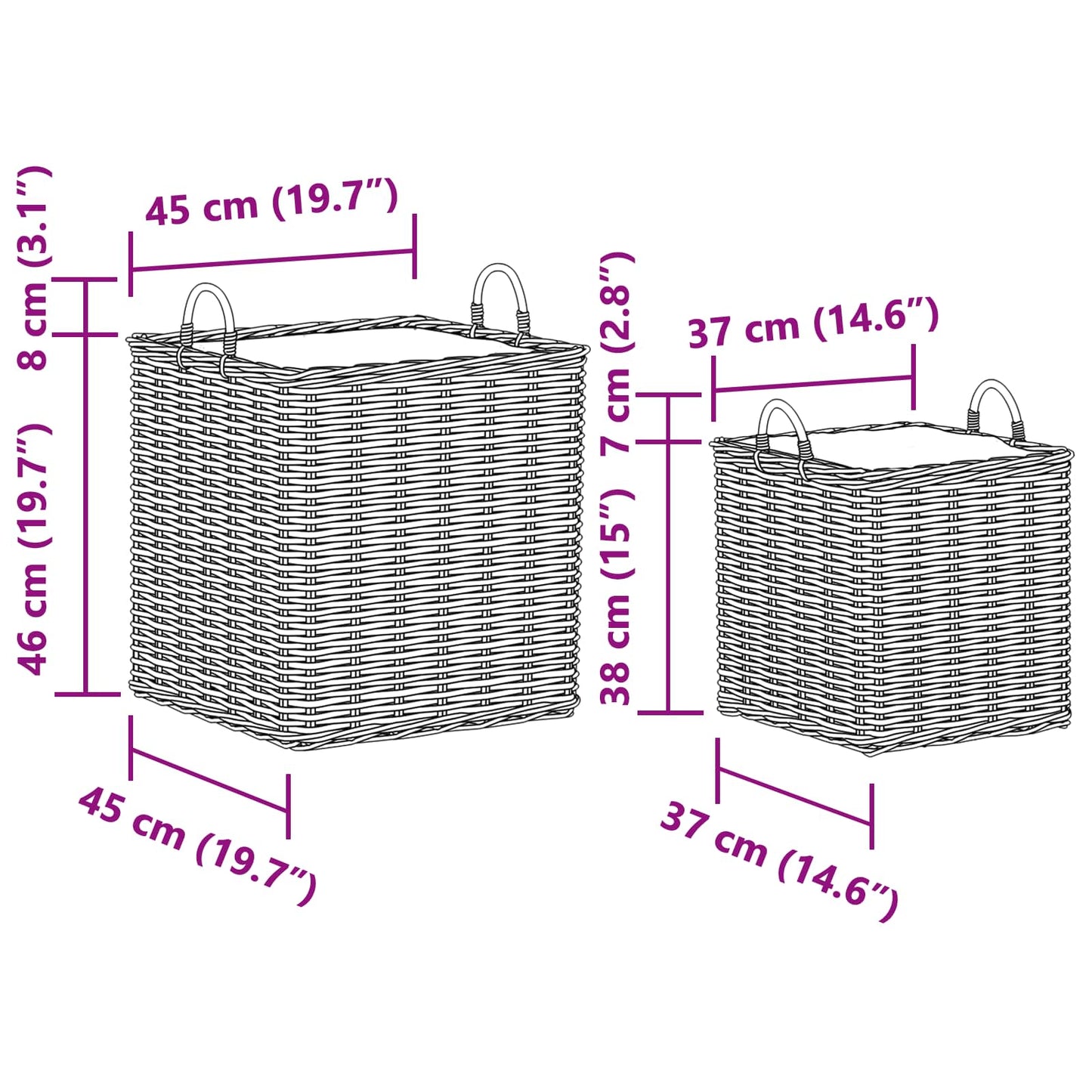 vidaXL Καλάθι Για Φυτά με αποθήκευση 2 pcs Γκρι Ράτταν Λατσάκ