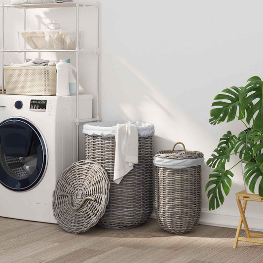 vidaXL Καλάθι Ρούχων με Καπάκι 2 pcs Γκρίζο Kubu Ρατάν Κούμπου