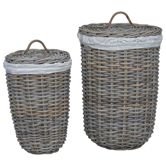 vidaXL Καλάθι Ρούχων με Καπάκι 2 pcs Γκρίζο Kubu Ρατάν Κούμπου
