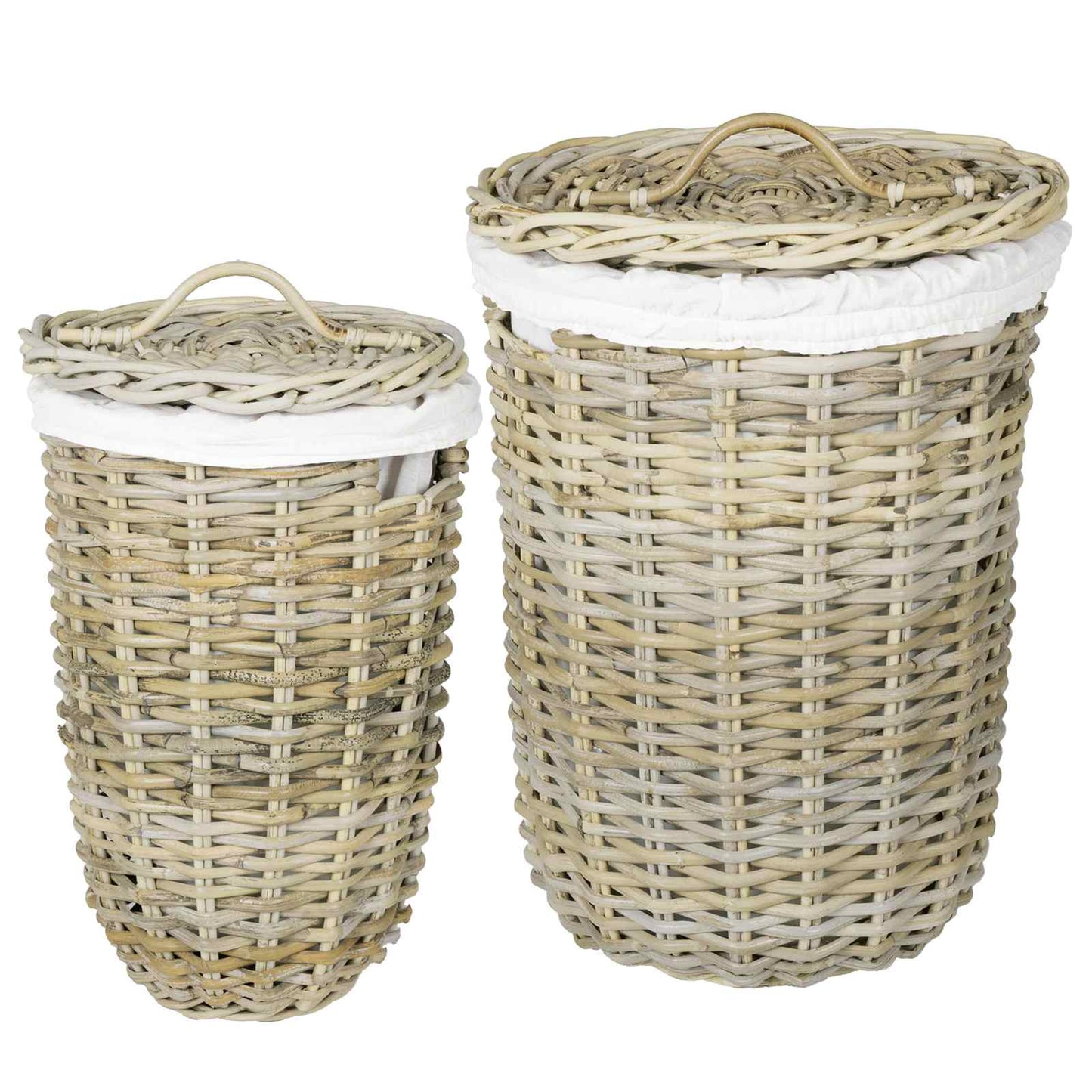 vidaXL Καλάθι Ρούχων με Καπάκι 2 pcs Γκρίζο Kubu Ρατάν Κούμπου