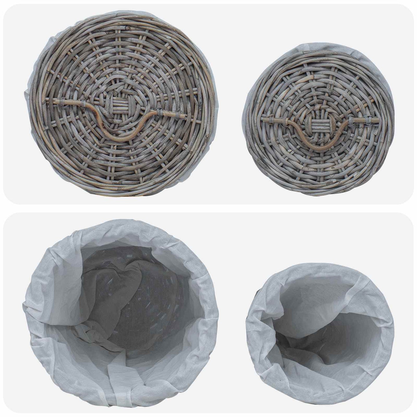 vidaXL Καλάθι Ρούχων με Καπάκι 2 pcs Γκρίζο Kubu Ρατάν Κούμπου