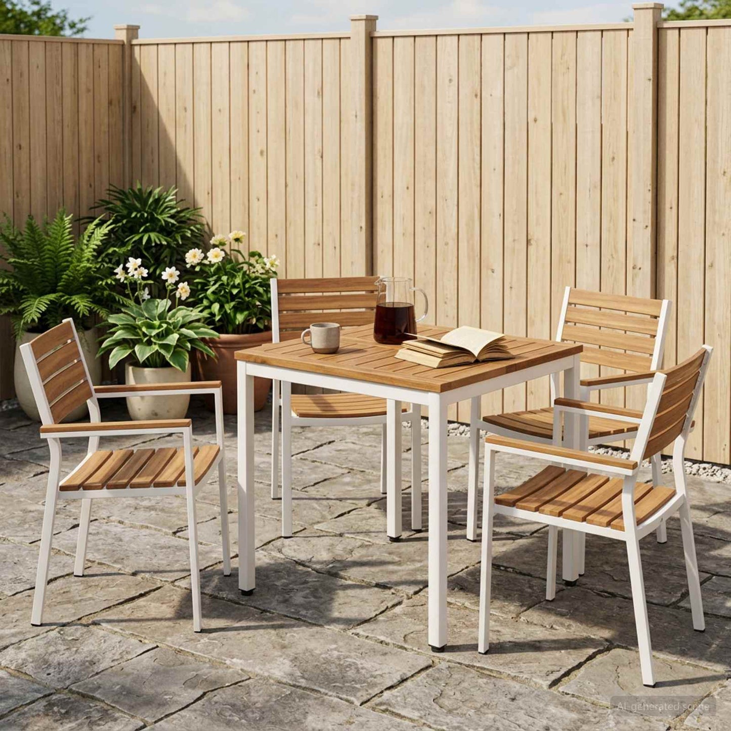 vidaXL Τραπέζι δείπνου κήπου Φυσικό και Λευκό 60 x 60,5 x 75 εκ