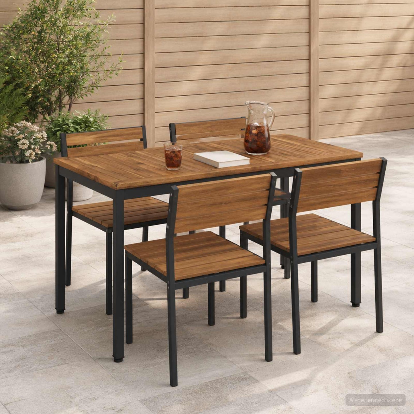 vidaXL Τραπέζι δείπνου κήπου Φυσικό και Μαύρο 108,5 x 55 x 75 εκ