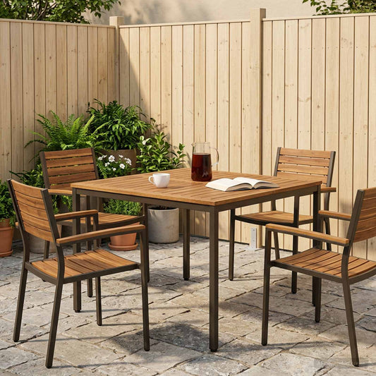 vidaXL Τραπέζι δείπνου κήπου Φυσικό και Καφέ 110 x 108,5 x 75 εκ
