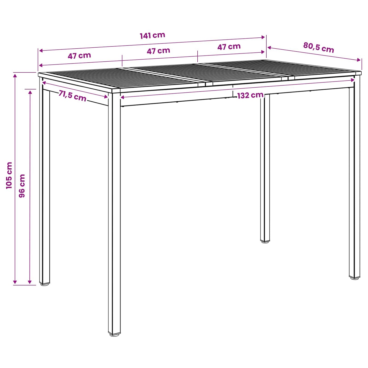 vidaXL Τραπέζι μπαρ κήπου Φυσικό και Μαύρο 141 x 80,5 x 105 εκ