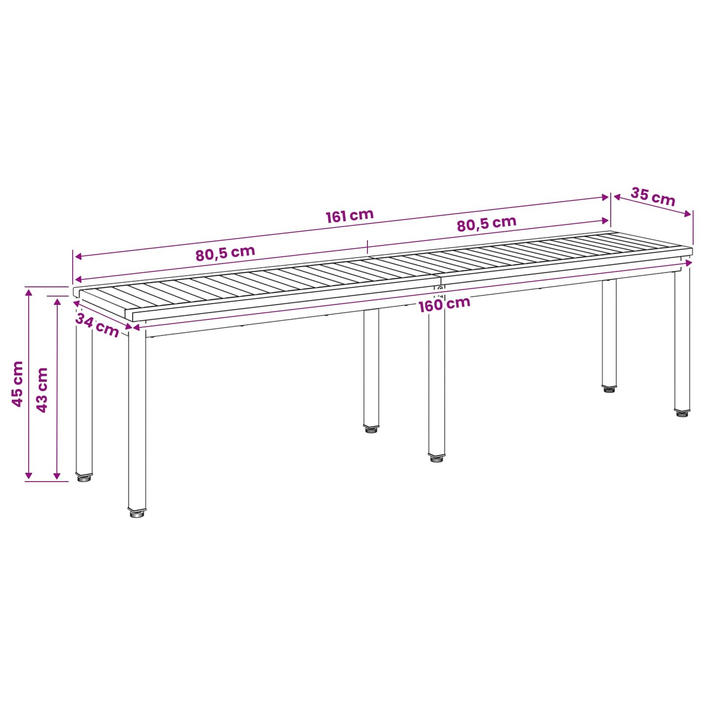 vidaXL Παγκάκι κήπου 161 x 35 x 45 εκ Στερεό Ξύλο Ακακίας Ορθογώνιος
