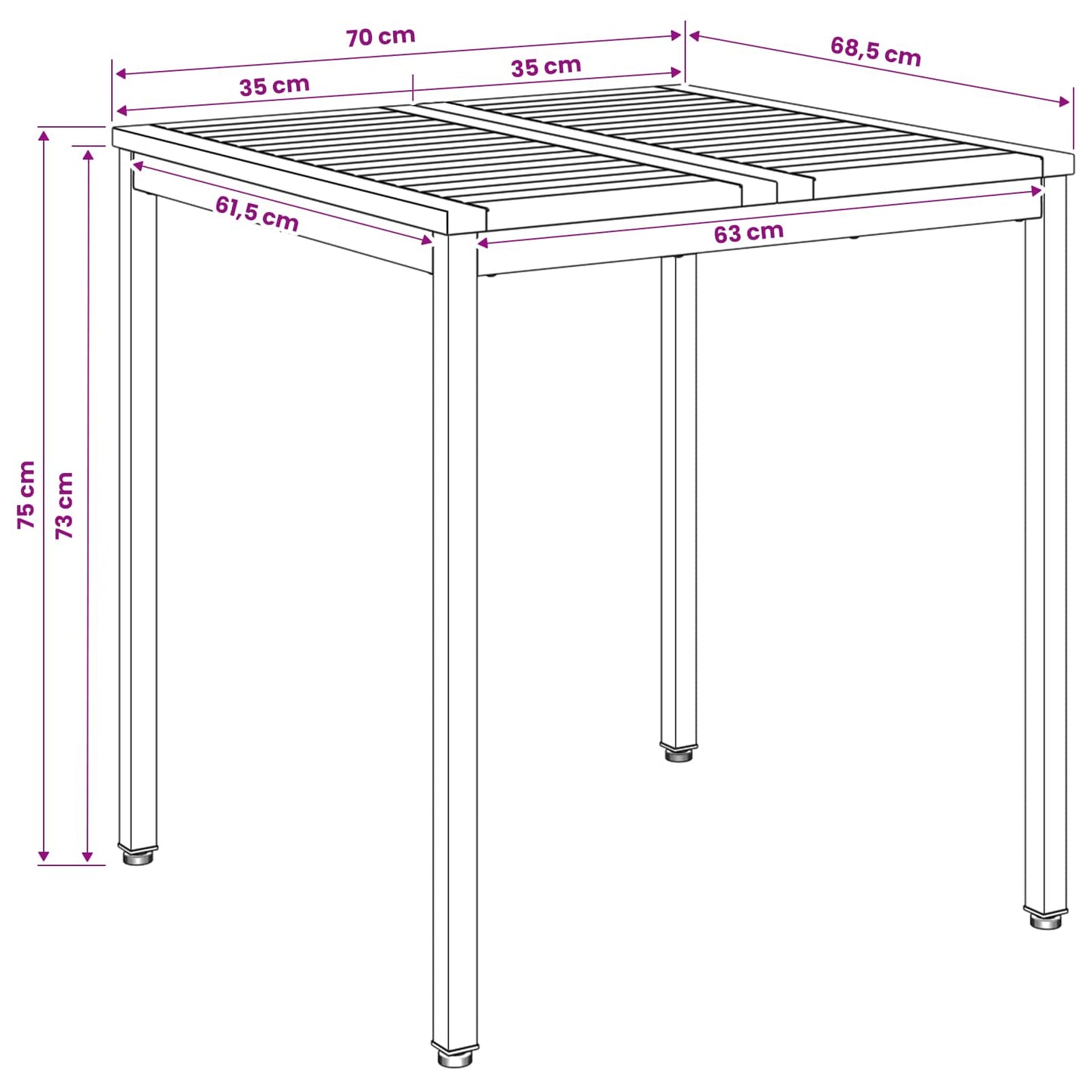 vidaXL Τραπέζι δείπνου κήπου Λευκό 70 x 68,5 x 75 εκ