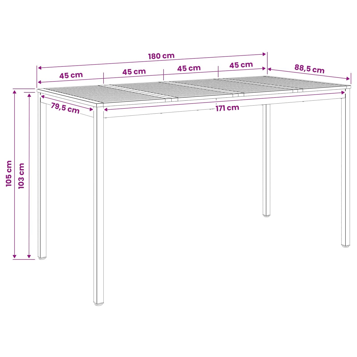 vidaXL Τραπέζι μπαρ κήπου NAARDEN Λευκό και Μαύρο 180 x 88,5 x 105 εκ