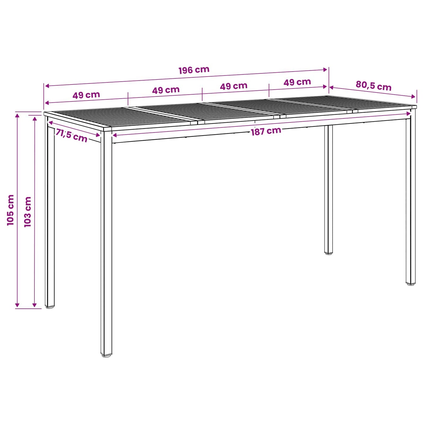 vidaXL Τραπέζι μπαρ κήπου NAARDEN Λευκό και Μαύρο 196 x 80,5 x 105 εκ