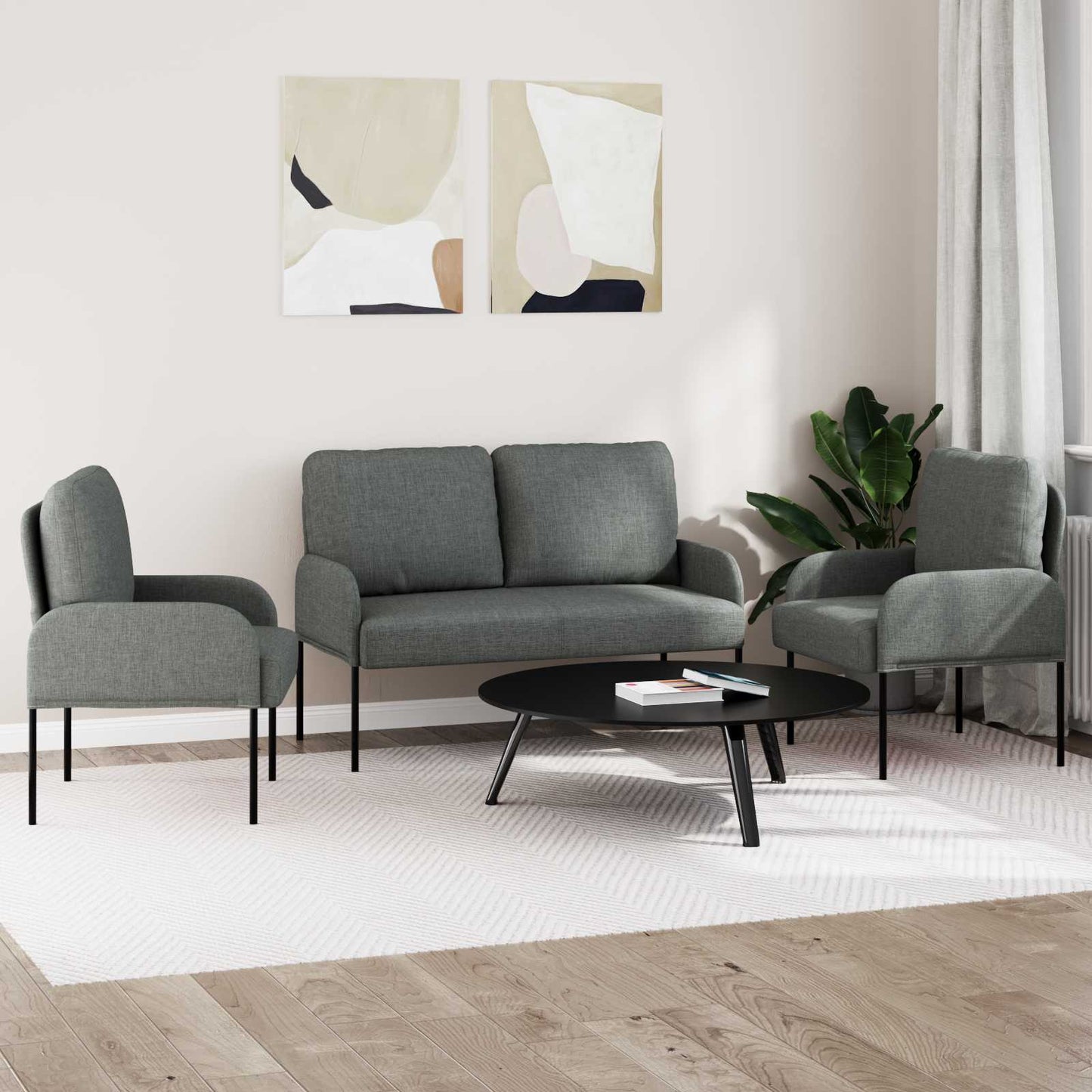 vidaXL Σετ Καναπέ 3 pcs Σκούρο Γκρι 115 x 56 x 80 εκ Κόντρα πλακέ