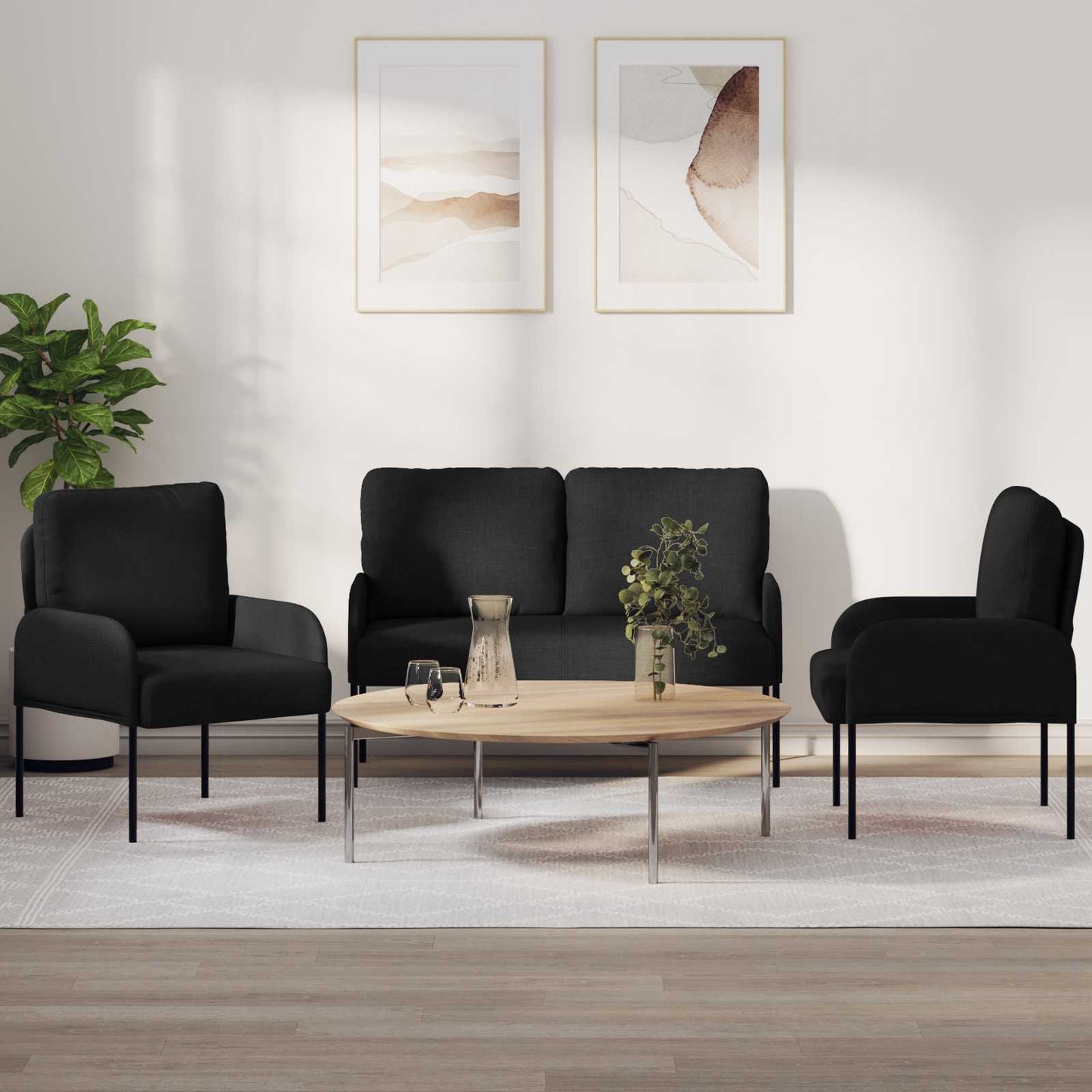 vidaXL Σετ Καναπέ 3 pcs Μαύρο 115 x 56 x 80 εκ Κόντρα πλακέ