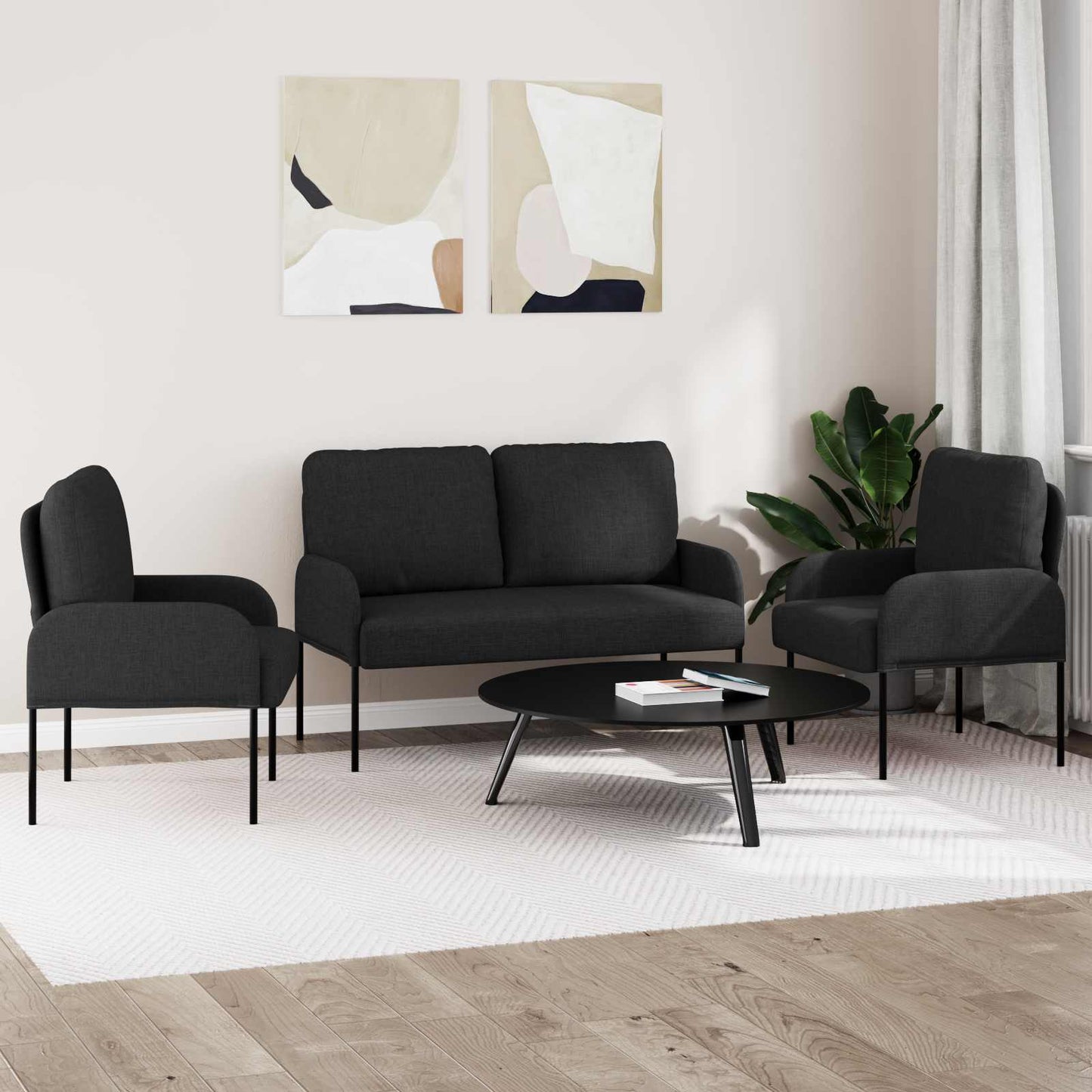 vidaXL Σετ Καναπέ 3 pcs Μαύρο 115 x 56 x 80 εκ Κόντρα πλακέ