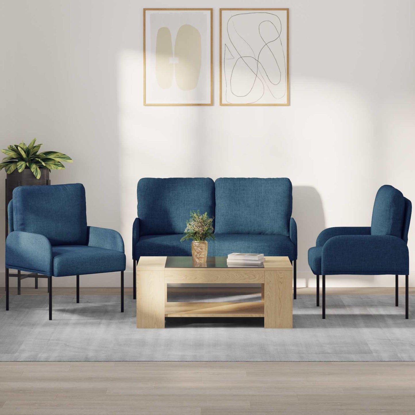 vidaXL Σετ Καναπέ με μαξιλάρι 3 pcs Μπλε 115 x 56 x 80 εκ Κόντρα πλακέ