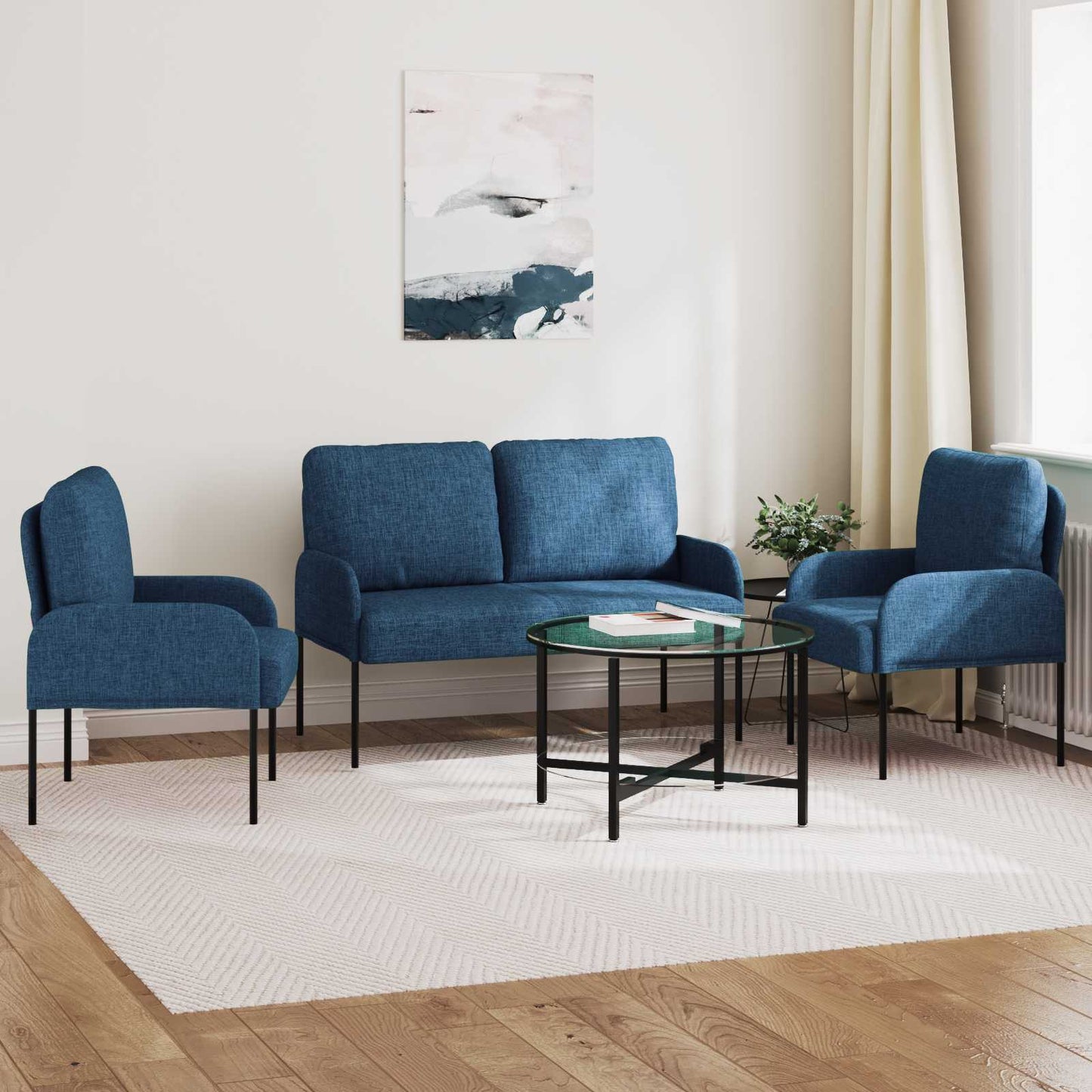 vidaXL Σετ Καναπέ με μαξιλάρι 3 pcs Μπλε 115 x 56 x 80 εκ Κόντρα πλακέ