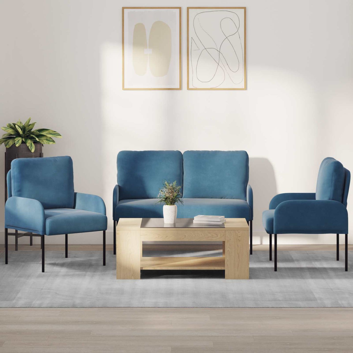 vidaXL Σετ Καναπέ με μαξιλάρι 3 pcs Μπλε 115 x 56 x 80 εκ Κόντρα πλακέ