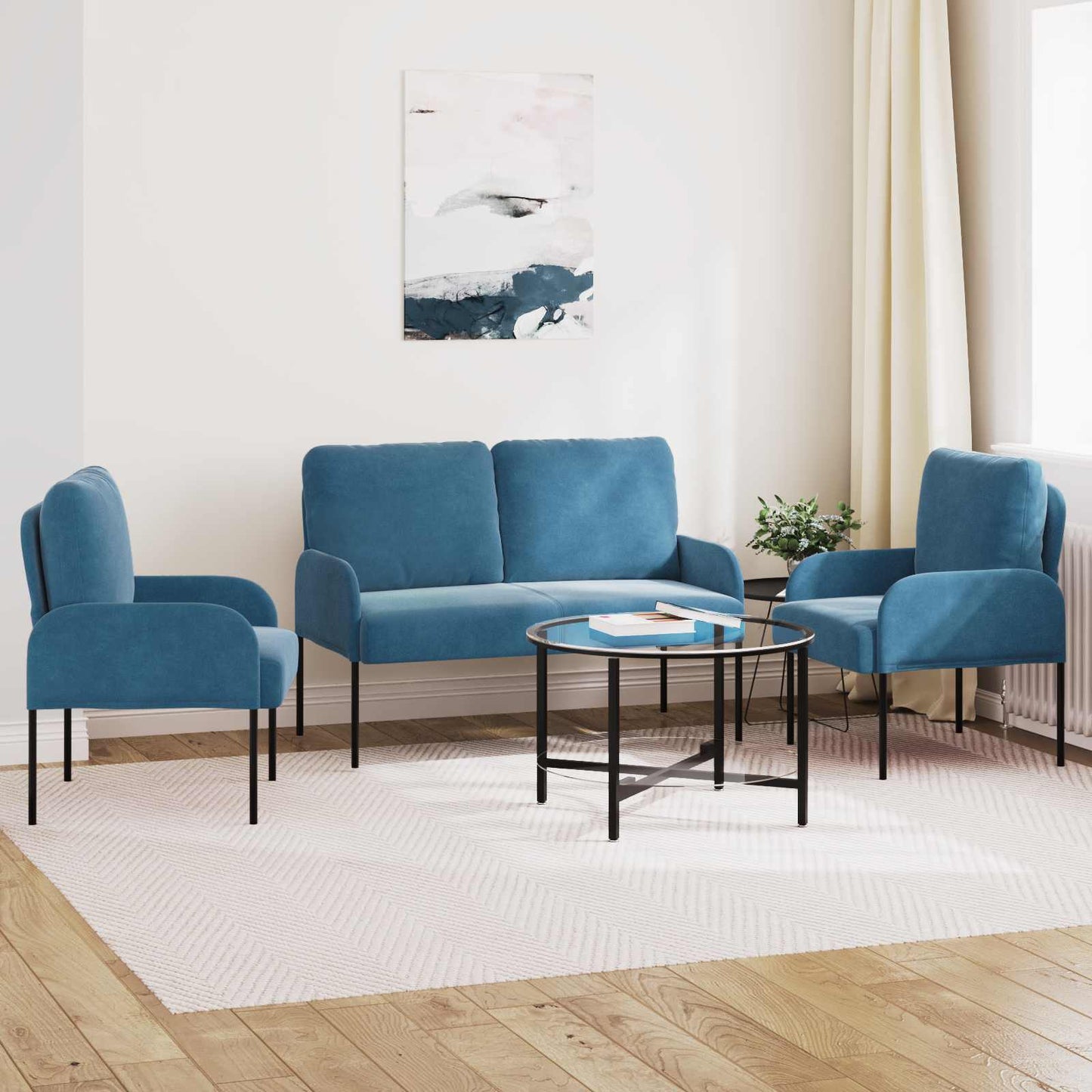vidaXL Σετ Καναπέ με μαξιλάρι 3 pcs Μπλε 115 x 56 x 80 εκ Κόντρα πλακέ