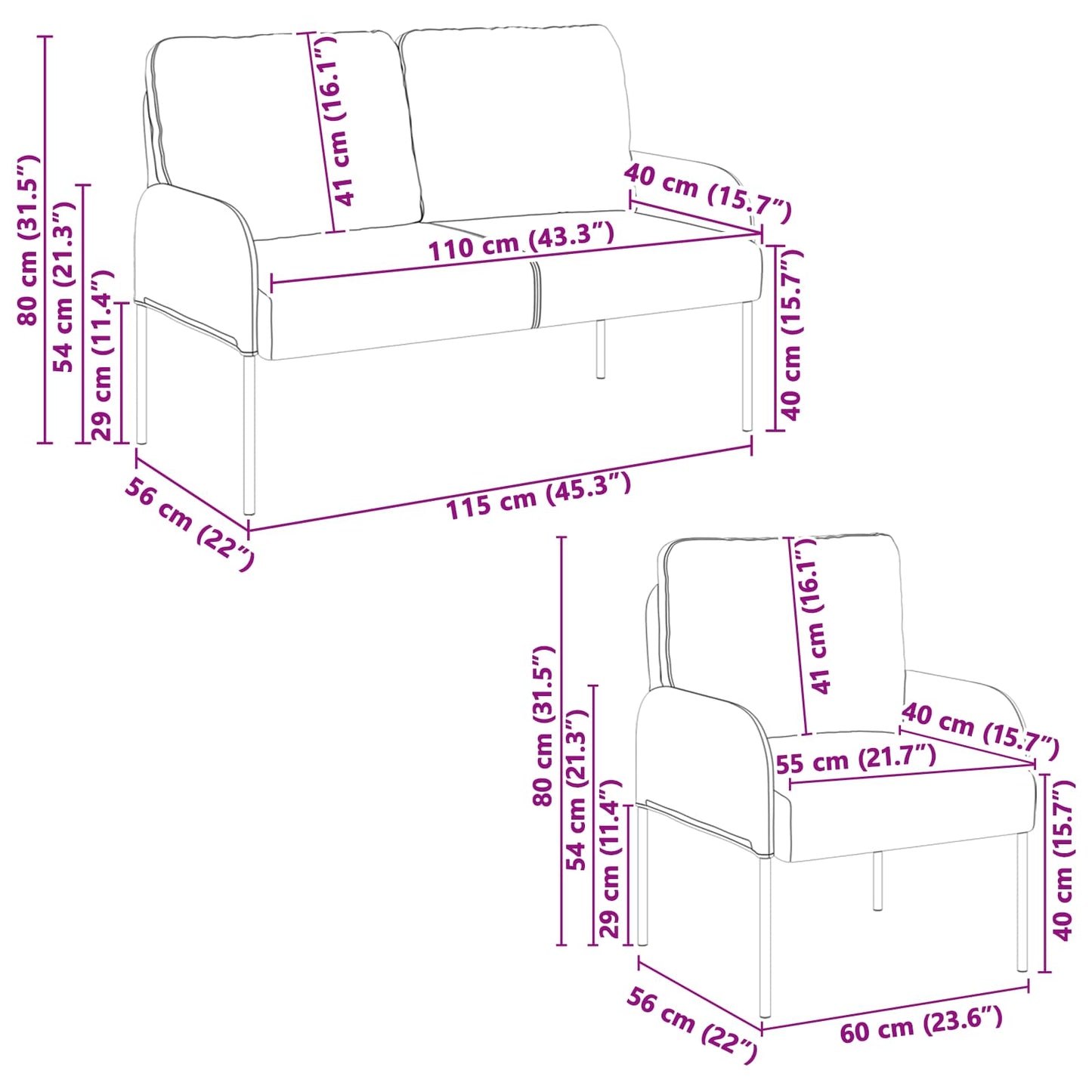 vidaXL Σετ Καναπέ με μαξιλάρι 3 pcs Μπλε 115 x 56 x 80 εκ Κόντρα πλακέ
