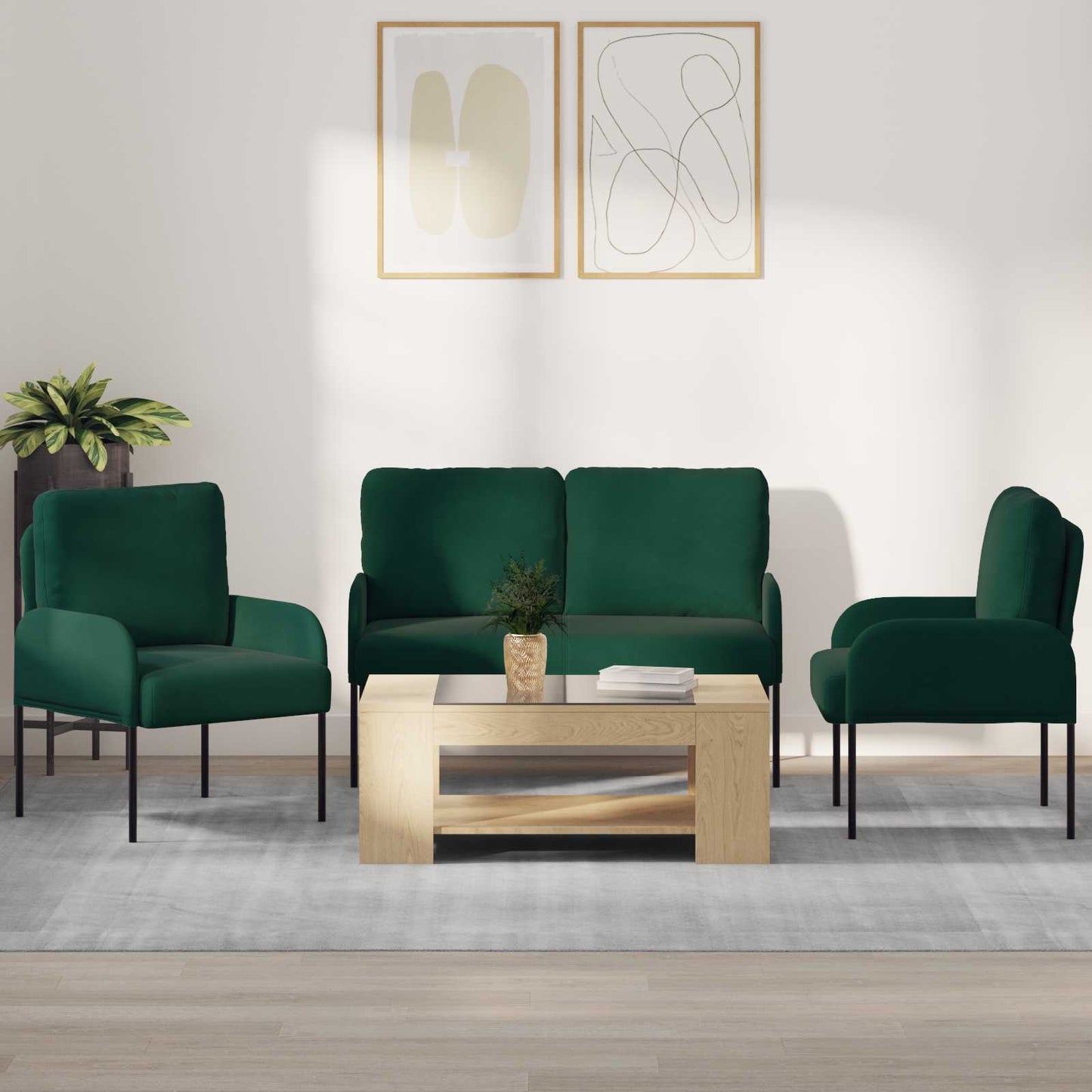 vidaXL Σετ Καναπέ 3 pcs Σκούρο Πράσινο 115 x 56 x 80 εκ Κόντρα πλακέ