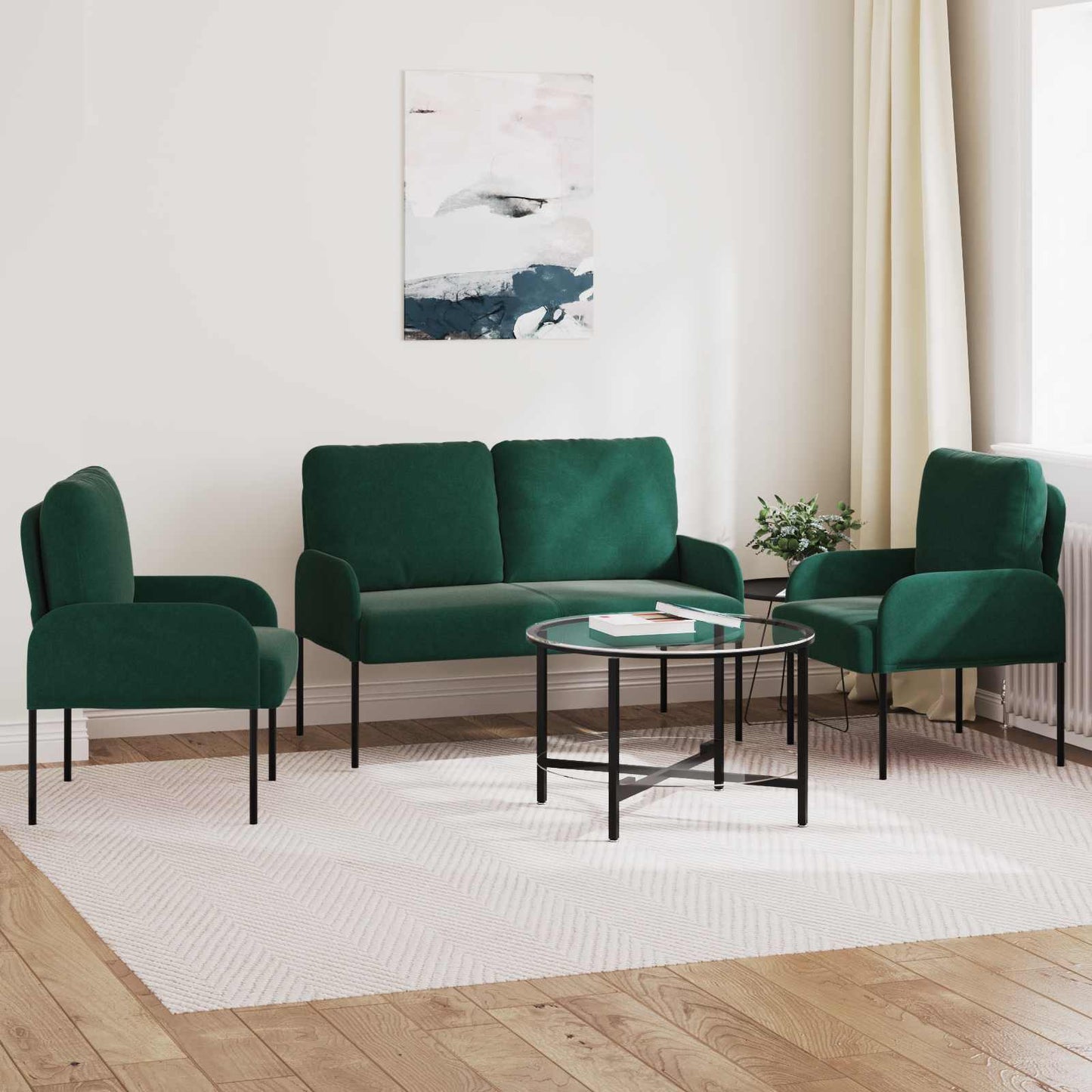 vidaXL Σετ Καναπέ 3 pcs Σκούρο Πράσινο 115 x 56 x 80 εκ Κόντρα πλακέ