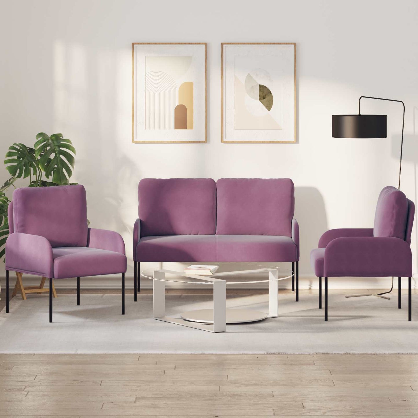 vidaXL Σετ Καναπέ με μαξιλάρι 3 pcs Μοβ 115 x 56 x 80 εκ Κόντρα πλακέ