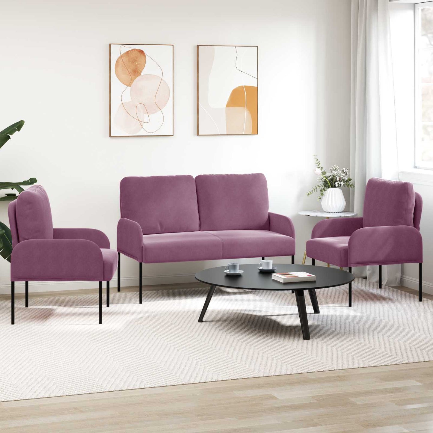 vidaXL Σετ Καναπέ με μαξιλάρι 3 pcs Μοβ 115 x 56 x 80 εκ Κόντρα πλακέ