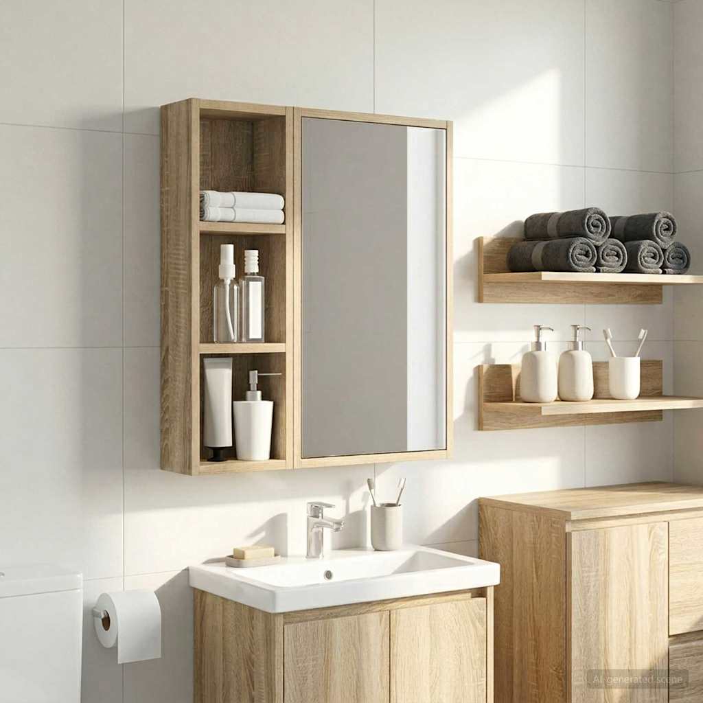 vidaXL Ντουλάπα τοίχου μπάνιου με ράφι Δρύς Sonoma 20 x 10 x 60,5 εκ