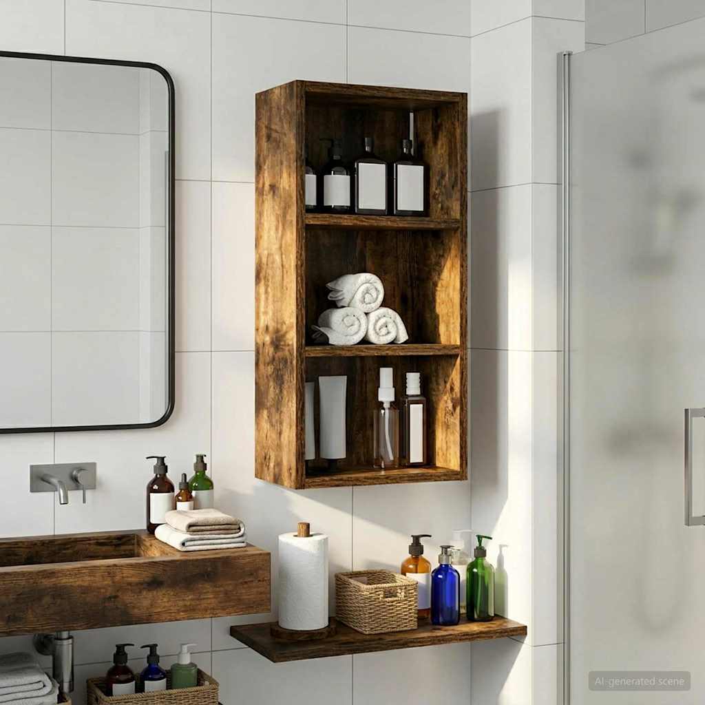 vidaXL Ντουλάπα τοίχου μπάνιου Καπνιστή Δρυς 30 x 16 x 62,5 εκ.