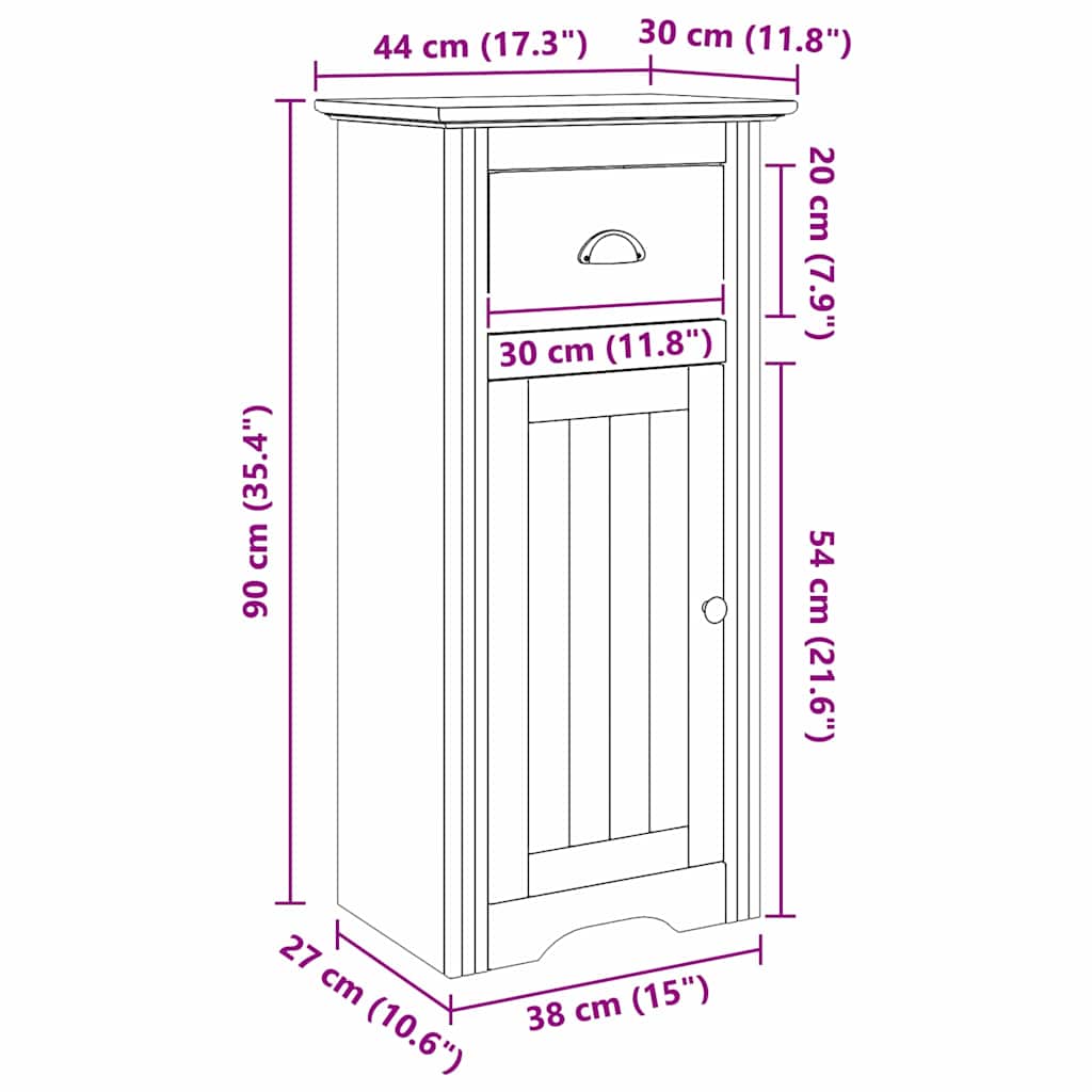 vidaXL Ντουλάπι Μπάνιου με συρτάρι BODO Μέλι Καφέ 44 x 30 x 90 εκ