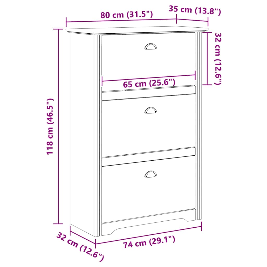 vidaXL Ράφι Παπουτσιών με συρτάρι BODO Μέλι Καφέ 80 x 35 x 118 εκ