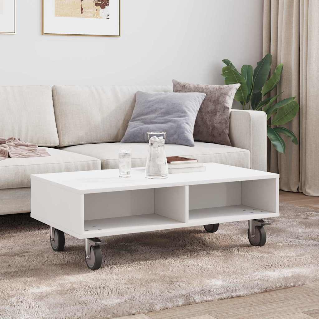 vidaXL Κομοδίνο με τροχούς Λευκό 90 x 50 x 30 cm Επεξεργασμένο ξύλο
