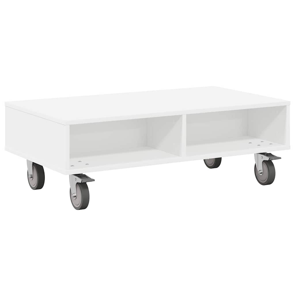 vidaXL Κομοδίνο με τροχούς Λευκό 90 x 50 x 30 cm Επεξεργασμένο ξύλο