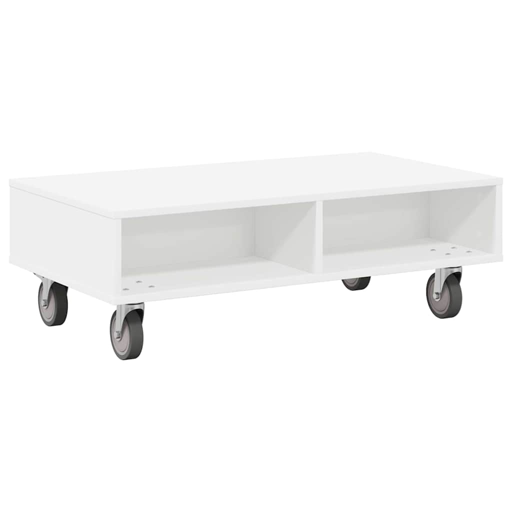 vidaXL Κομοδίνο με τροχούς Λευκό 90 x 50 x 30 cm Επεξεργασμένο ξύλο