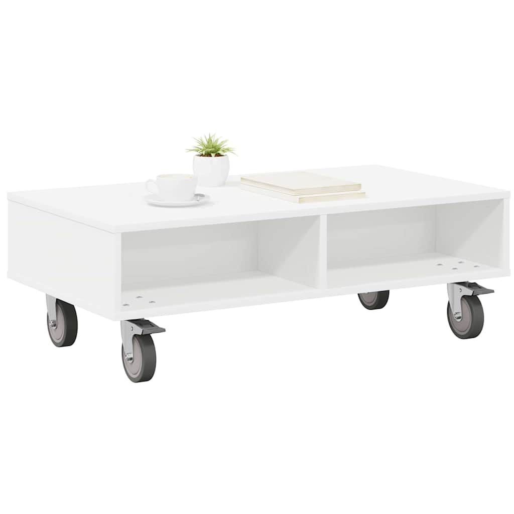 vidaXL Κομοδίνο με τροχούς Λευκό 90 x 50 x 30 cm Επεξεργασμένο ξύλο