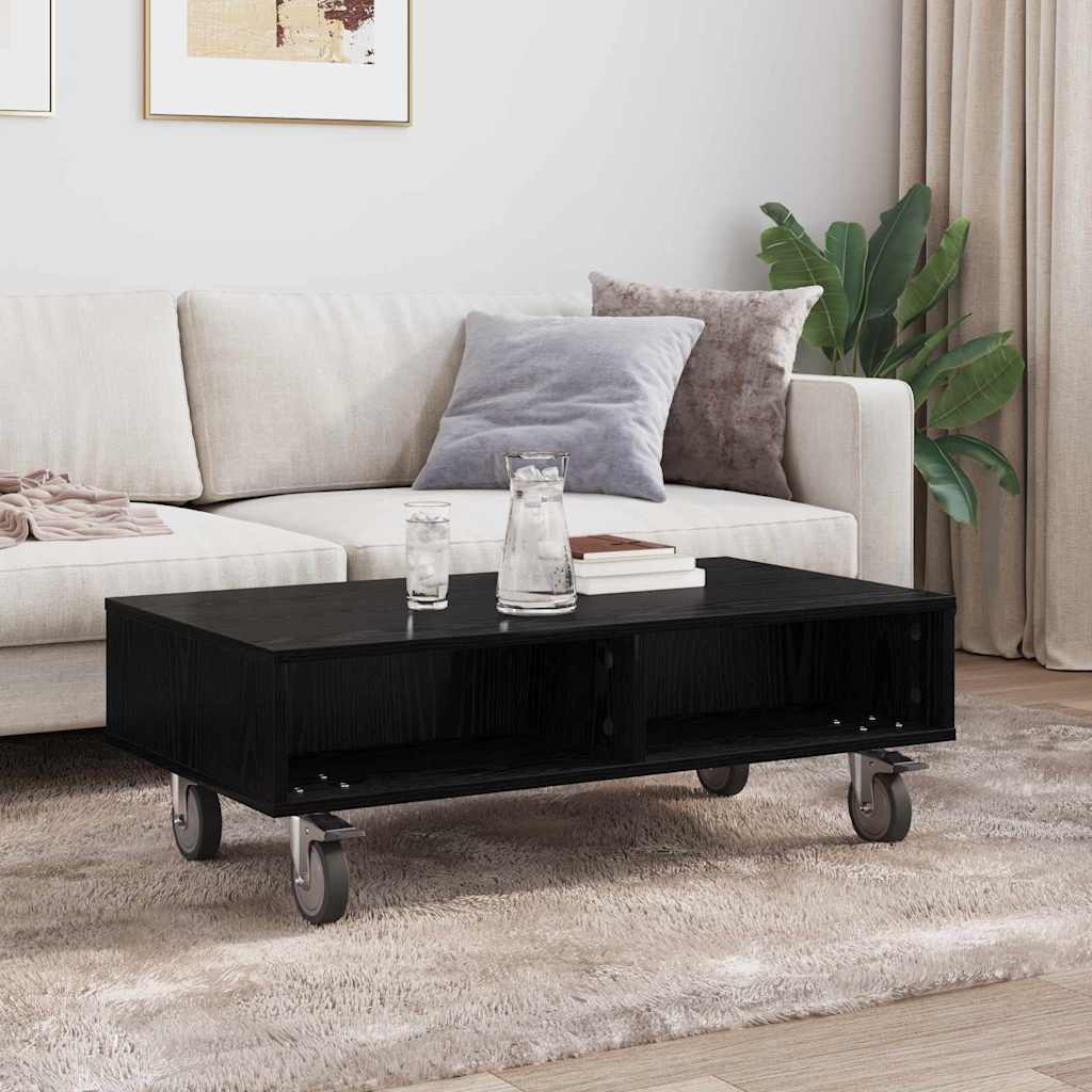 vidaXL Κομοδίνο με τροχούς Μαύρη Οξυά 90 x 50 x 30 cm