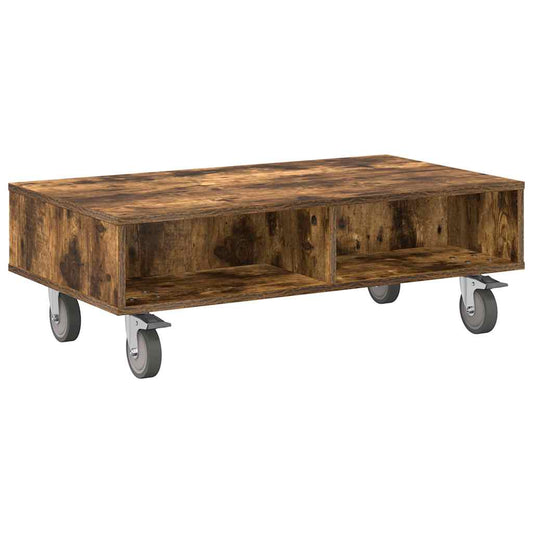 vidaXL Κομοδίνο με τροχούς Καπνιστό Δρύς 90 x 50 x 30 cm