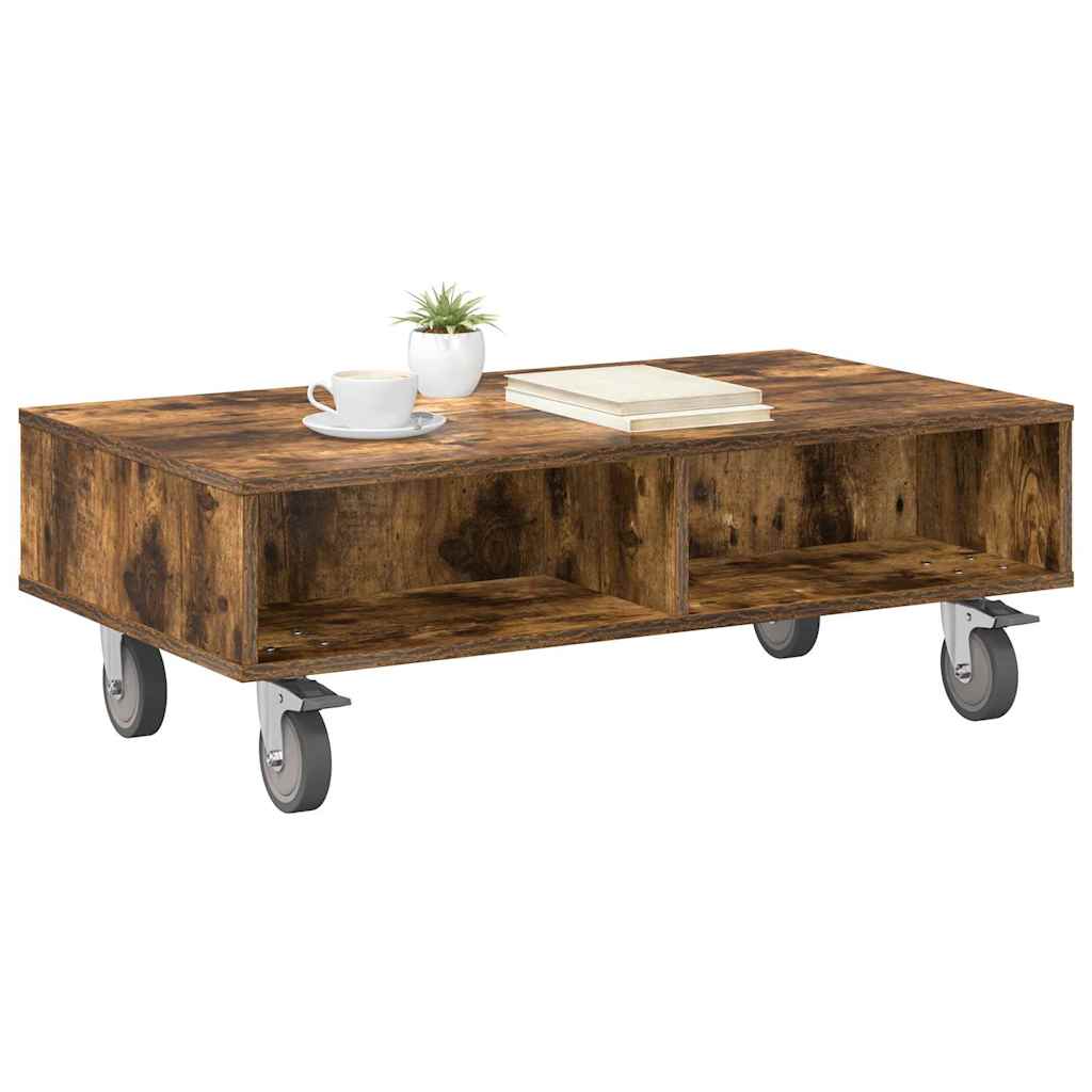 vidaXL Κομοδίνο με τροχούς Καπνιστό Δρύς 90 x 50 x 30 cm